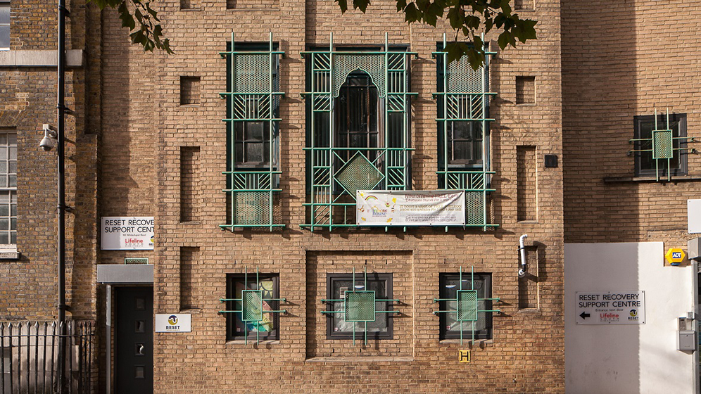 Front Façade of Jagonari Centre.  Courtesy of Anne Thorne and Matrix Open feminist architecture archive.
